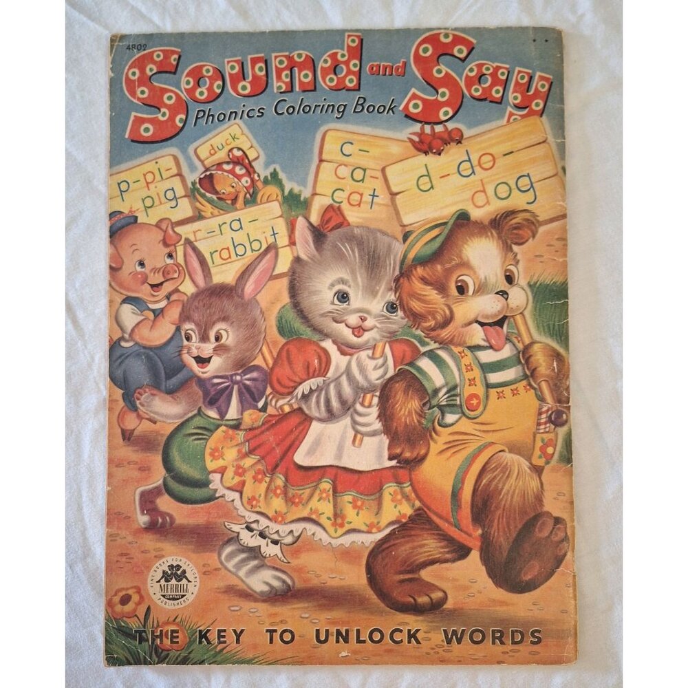 Vintage 1945 Sound And Say Phonics Coloring Book Most Pages Uncolored Merrill